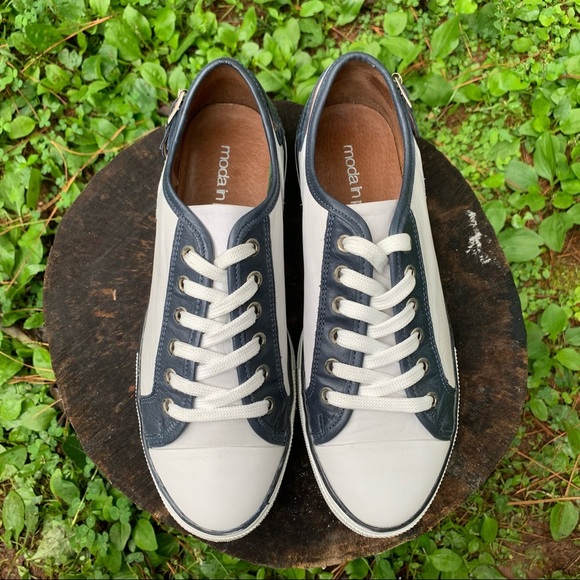 Moda in Pelle white navy leather buckle trainers - Picture 5 of 15